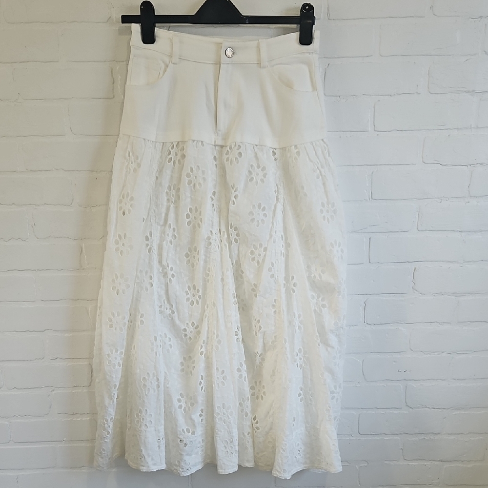 En Saison Denim And Eyelet Maxi Skirt